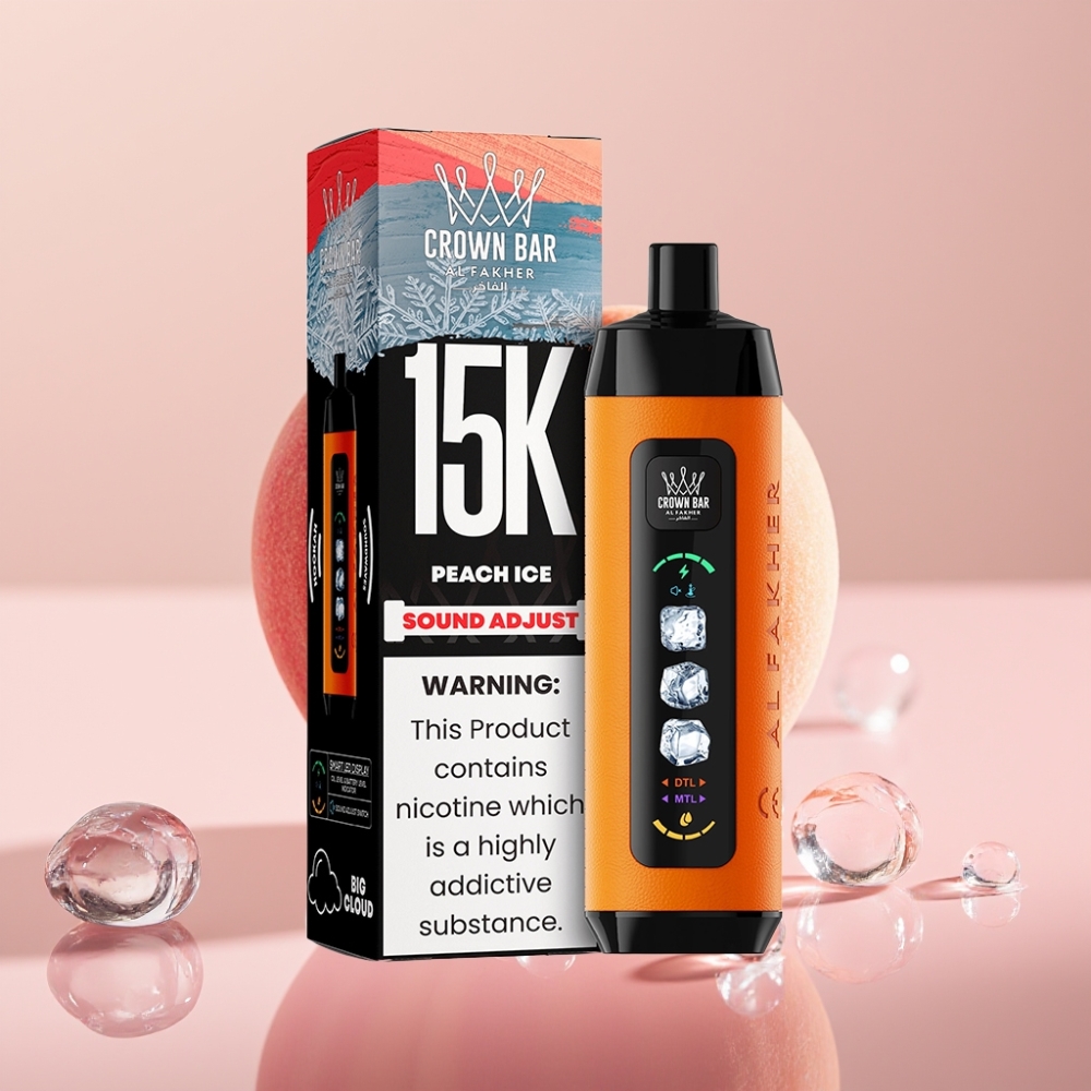 Al Fakher 15k Ice Adjust Clouds Disposable Device אפרסק קרח 15000 משיכות סוללה 850mAh