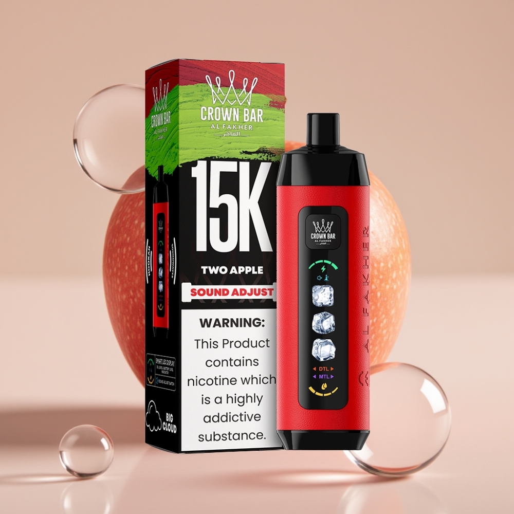 Al Fakher 15k Ice Adjust Clouds Disposable Device שתי תפוחים עם תצוגת LED ו-22ml נוזל