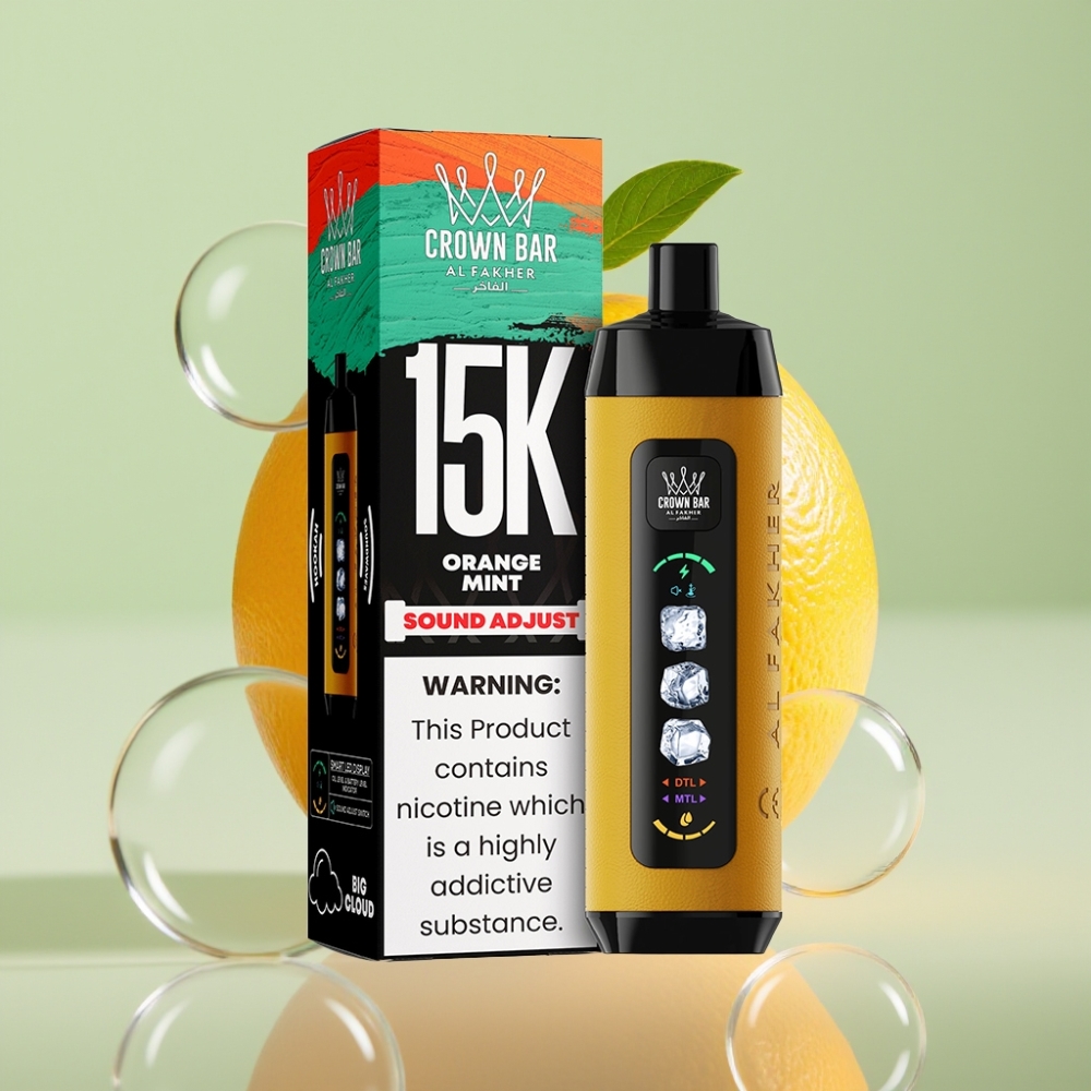 Al Fakher 15k ענני קרח מתכווננים מכשיר חד פעמי עם תצוגת LED נענע תפוז