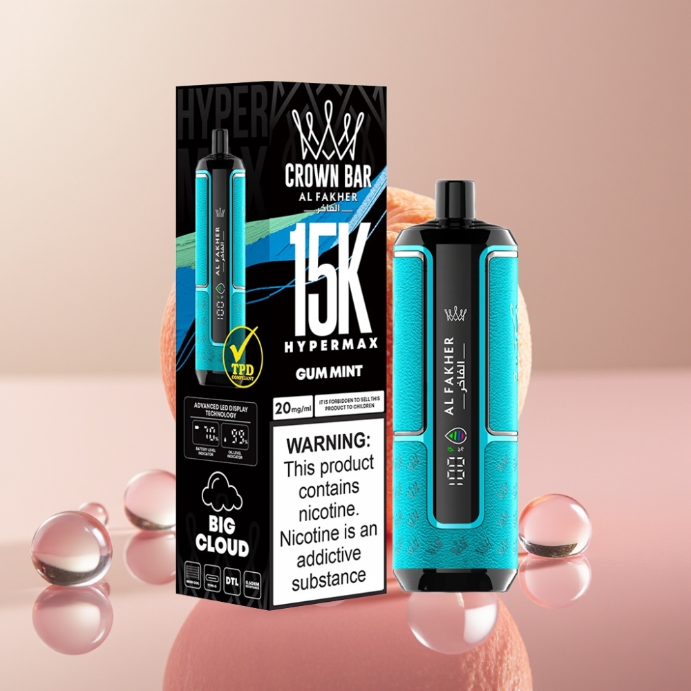 Al Fakher Crown Bar 15000 Hypermax 15K מנטה מסטיק online wholesalers Israel