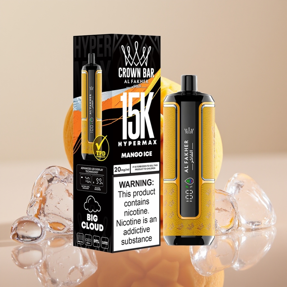 Al Fakher Crown Bar 15000 Hypermax Disposable Vape Kit 22ml 600mAh מנגו קרח