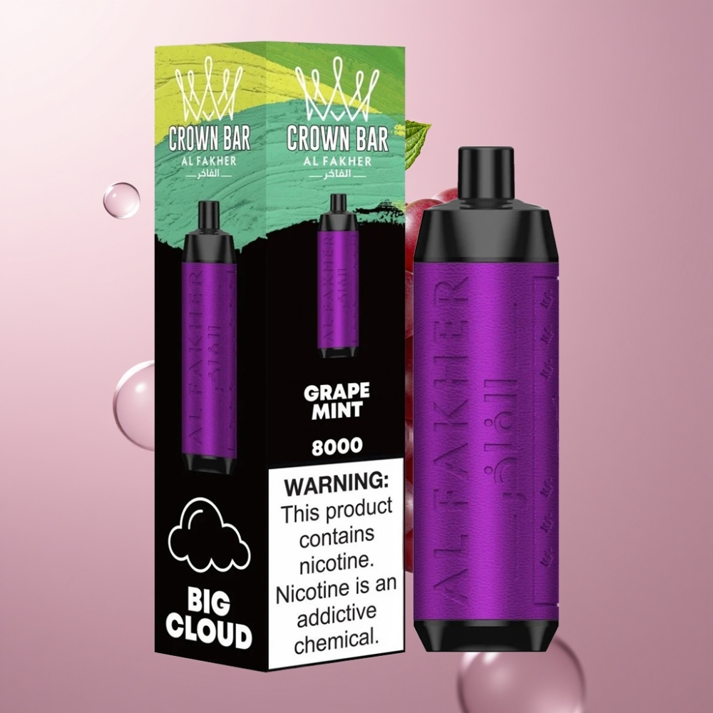 Al Fakher Crown Bar 8000 Crystal Disposable Vape ענבים נענע 18ml 8000 Puffs
