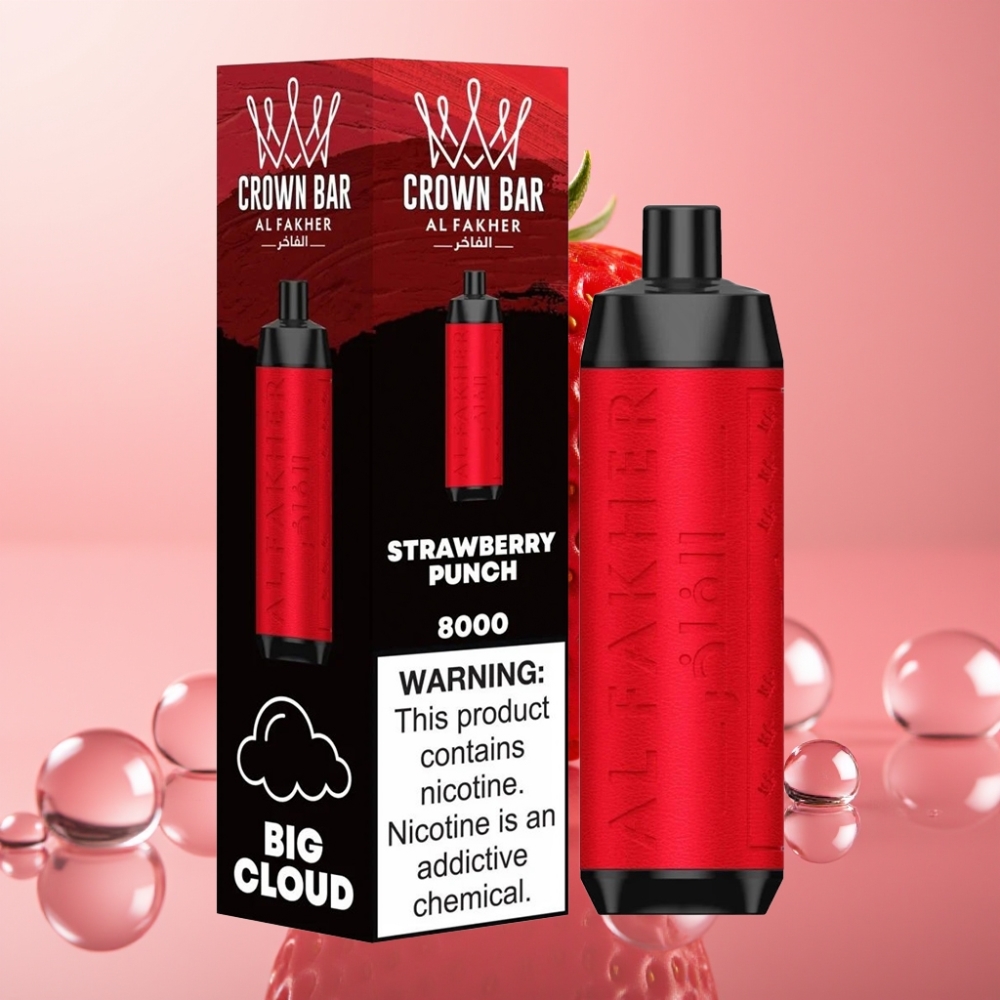 Al Fakher Crown Bar 8000 Crystal Disposable Vape תות אגרוף 600mAh 18ml