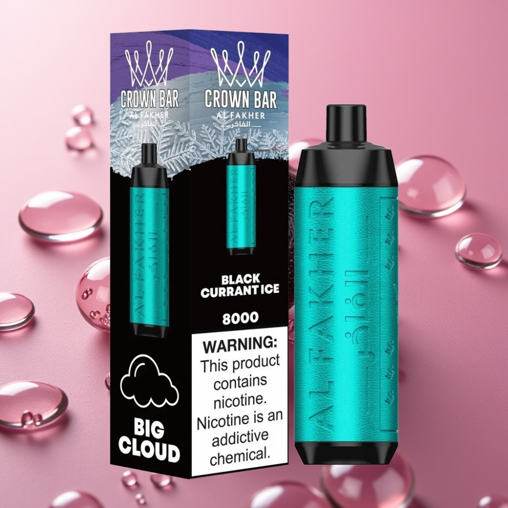 Al Fakher Crown Bar 8000 Crystal Disposable Vape שחור דומדמנית קרח עם סוללה 600mah וסוג-C