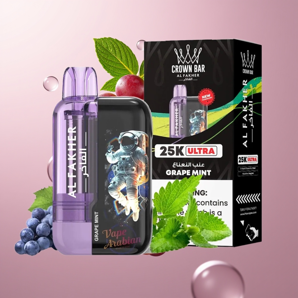 Al Fakher Crown Bar Ultra 25K Disposable Vape 22ml 50mg Grape Mint (ענב מנטה)