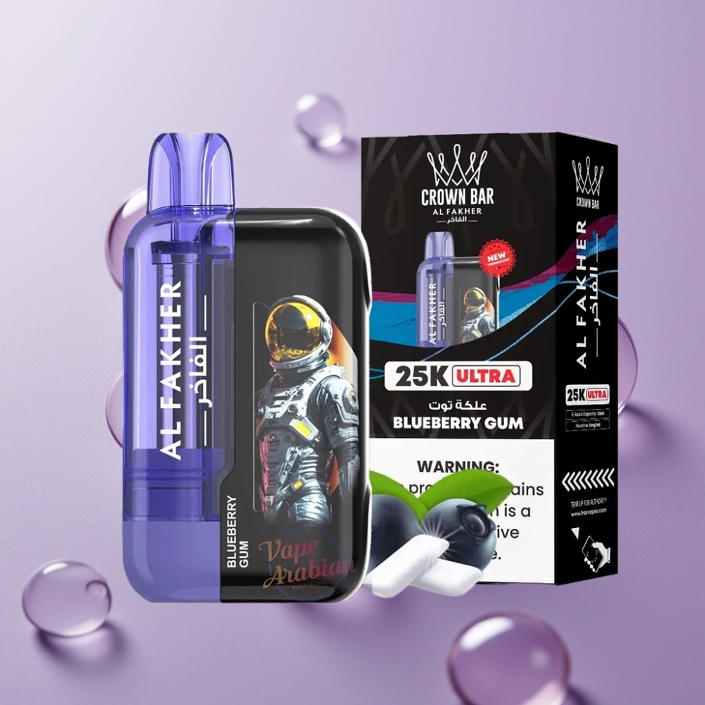 Al Fakher Crown Bar Ultra 25K Disposable Vape 22ml Mesh Blueberry Gum (אוכמניות מסטיק)