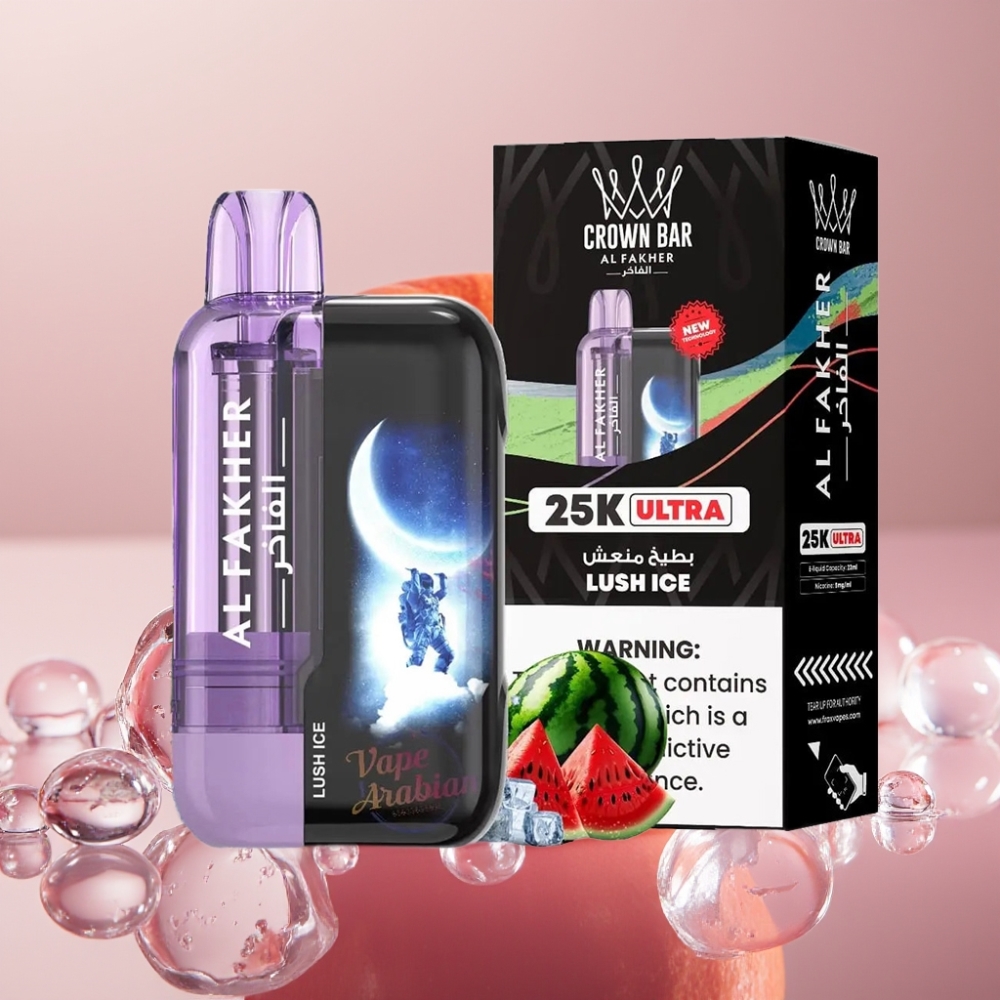 Al Fakher Crown Bar Ultra 25K Disposable Vape עם תצוגת LED ו-22ml נוזל