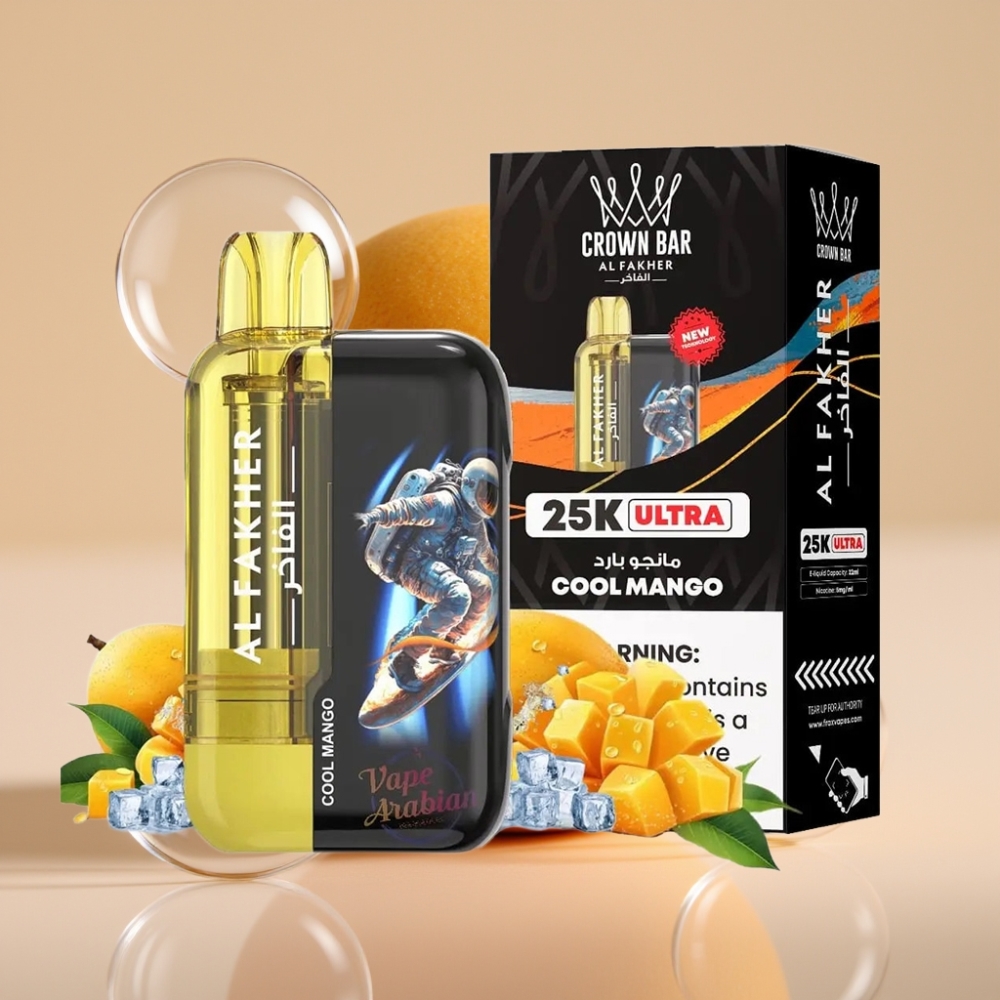Al Fakher Crown Bar Ultra 25K Disposable Vape מגניב מנגו עם תצוגת LED