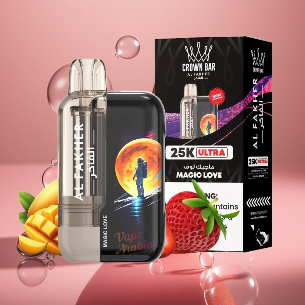 Al Fakher Crown Bar Ultra 25K Disposable Vape Magic Love עם תצוגת LED וסליל משורי