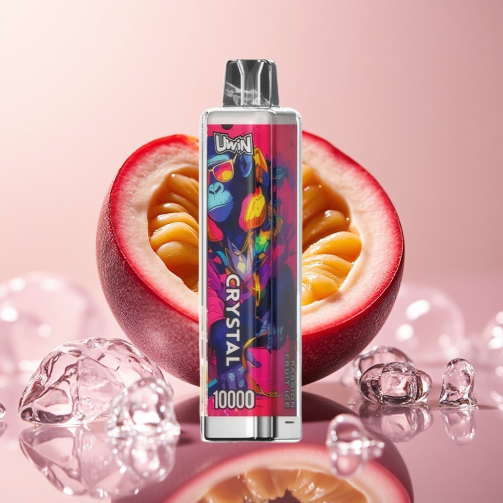 UWIN Crystal 10000 Puffs Passion Fruit Ice עם סוללה נטענת ותאורת RGB