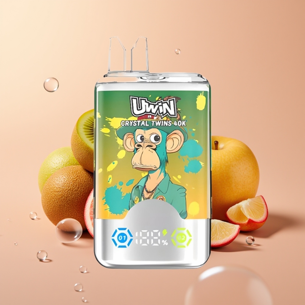 UWIN Crystal Twins 40000 Puffs Dual Flavor Mesh 32ml קיווי פסיפלורה גויאבה שני תפוחים