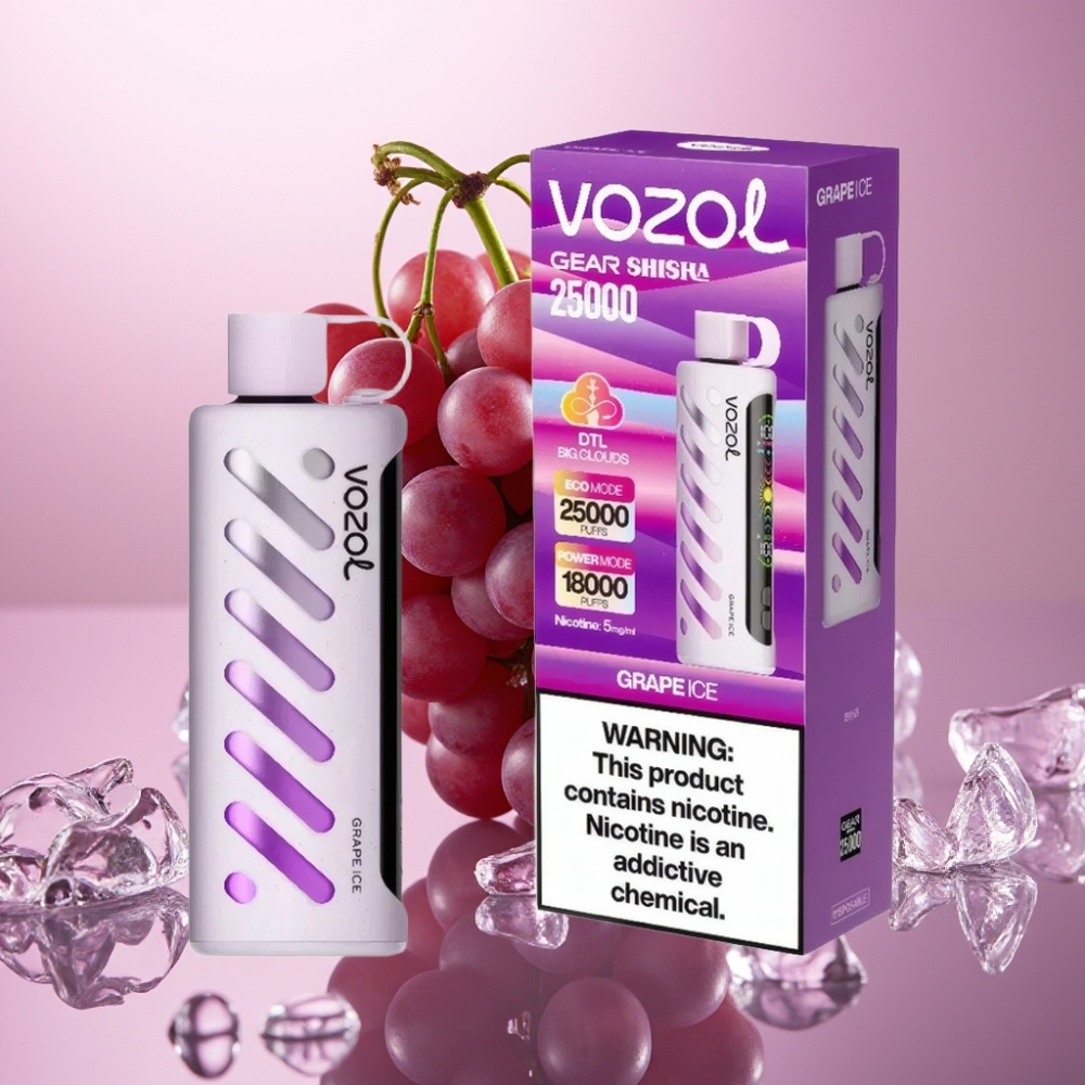 VOZOL Gear Shisha 25000 Puffs ענבים קפואים עם S.i.L.C Tech ו-Dual Mesh