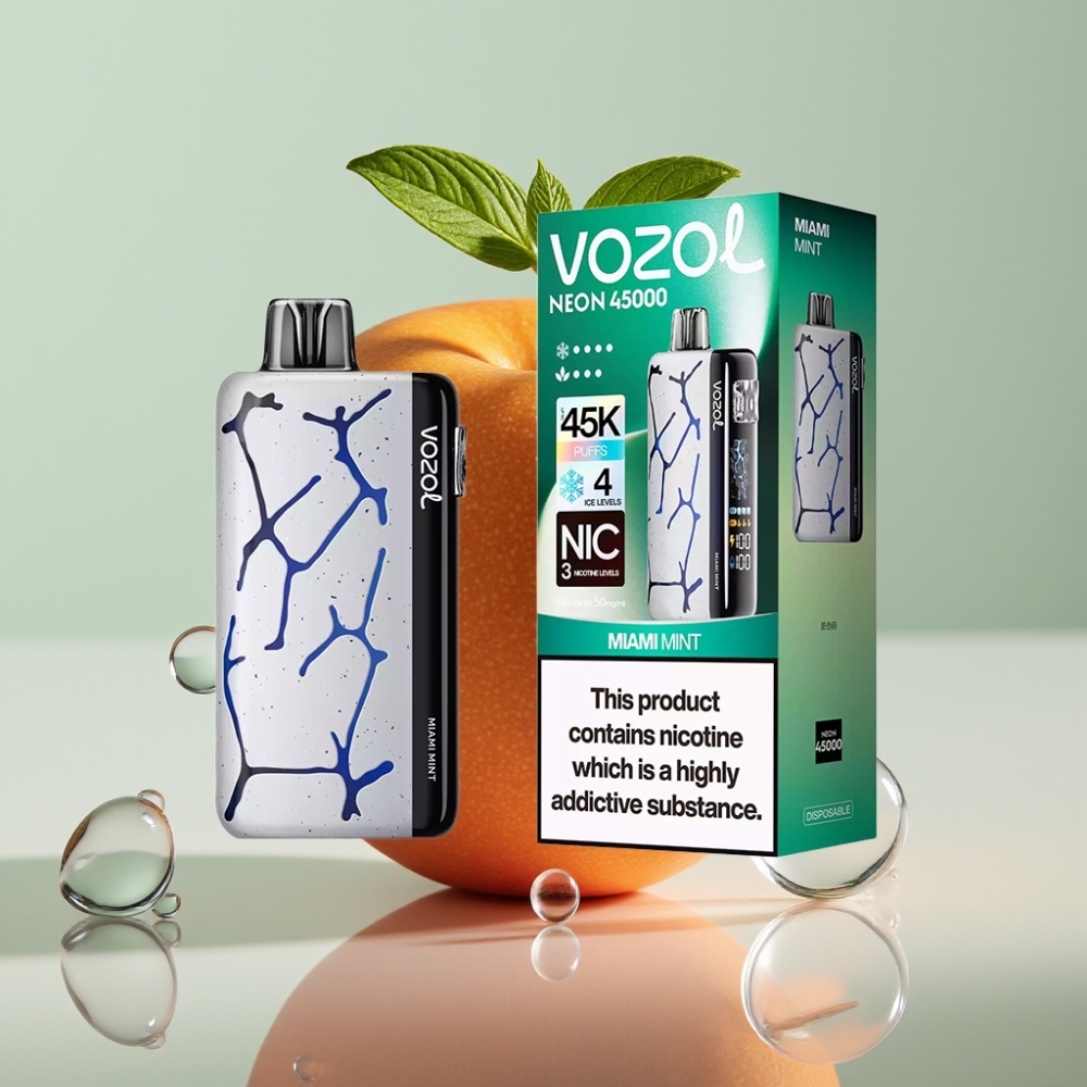 Vozol Neon 45K 45000 Puffs מיאמי מנטה Disposable Vape עם סוללת 800mAh וסליל Mesh