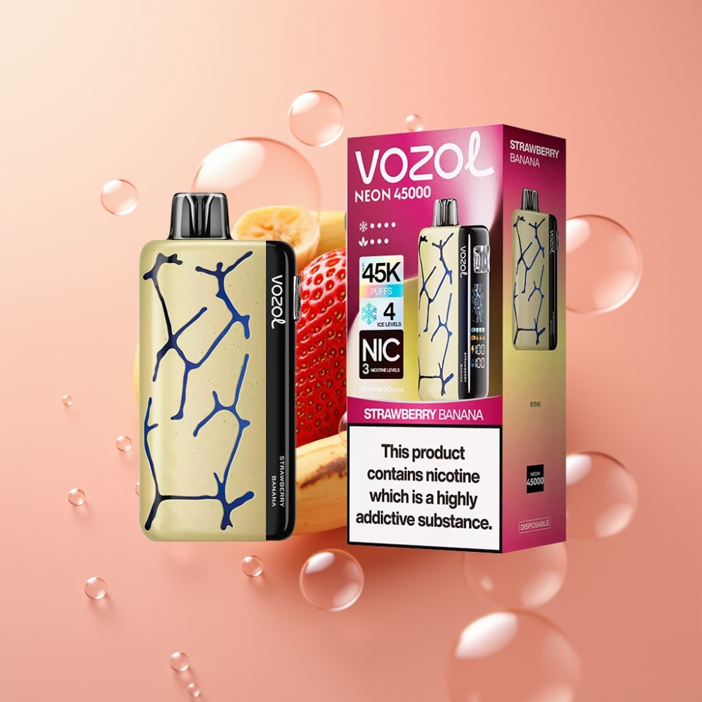 Vozol Neon 45K 45000 Puffs מתכוונן קרח וזורם אוויר Disposable Vape תות בננה