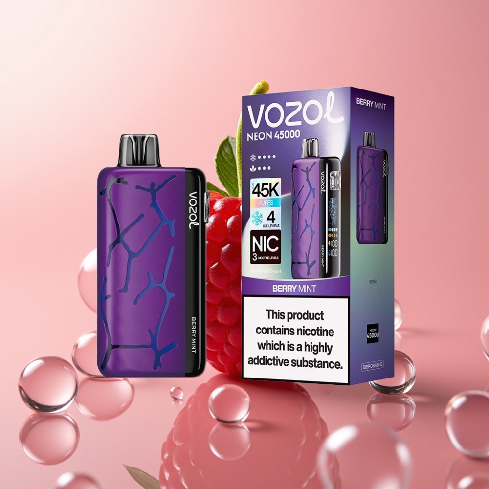 Vozol Neon 45K 45000 Puffs מנטה פירות יער עם סוללה נטענת ומשטח אוויר מתכוונן