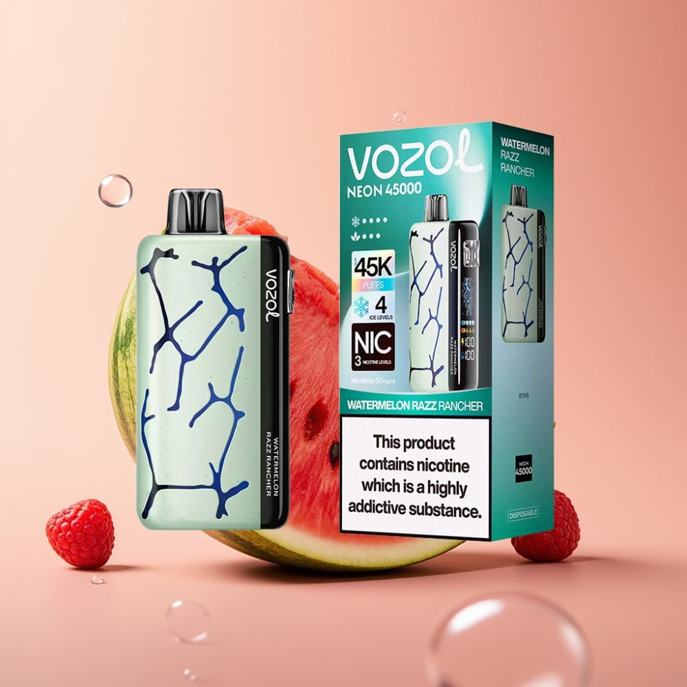 Vozol Neon 45K 45000 Puffs אבטיח Razz Rancher עם סוללת 800mAh וסליל Mesh